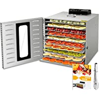 10 Bandejas Deshidratador Alimentos Recetas gratis Temperatura Ajustable 30~90℃- Acero Inoxidable Completo- Temporizador…